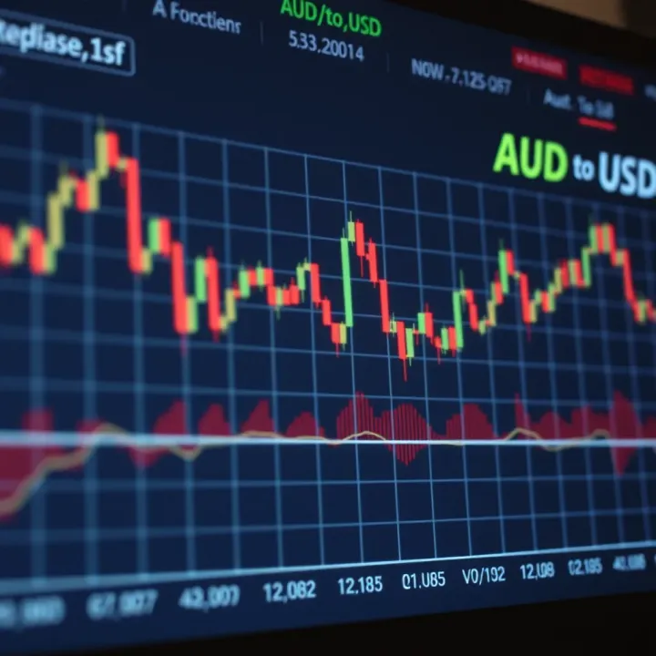 Graph showing fluctuations in AUD to USD exchange rate influenced by economic indicators
