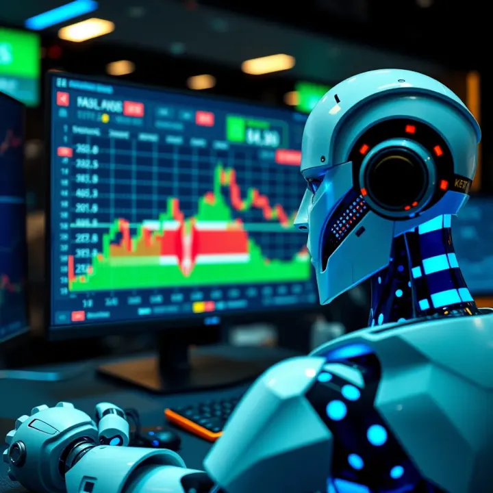 Graphical interface showing automated trading bot analyzing market data with Kenyan flag elements