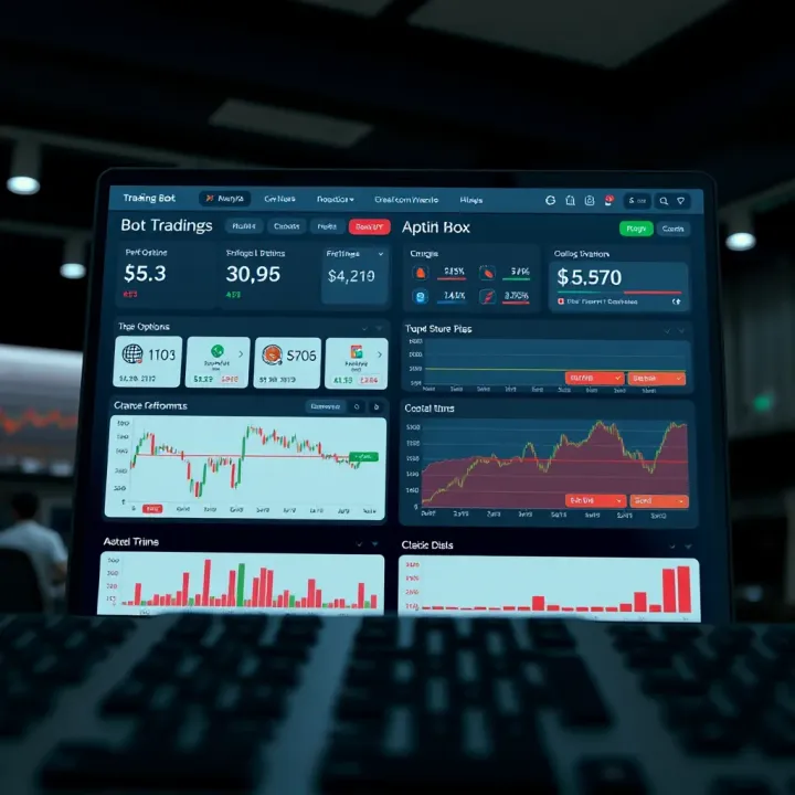 Trading Bot Configuration and Performance Dashboard for Kenyan Investors Illustration of a digital dashboard displaying trading bot setup options and performance metrics