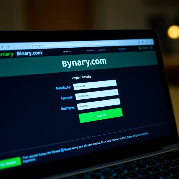 Screenshot of Binary.com account registration page showing form fields for inputting personal details