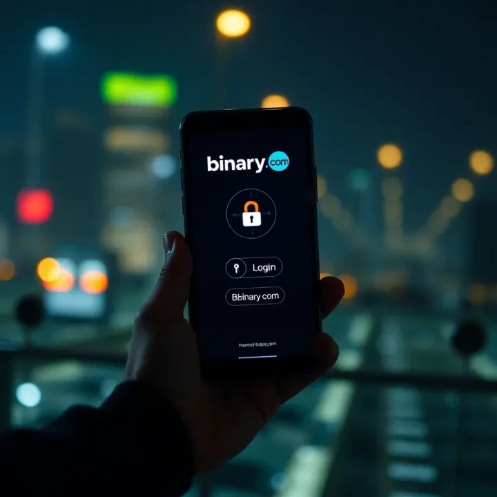 Mobile device displaying Binary.com login screen with security icons