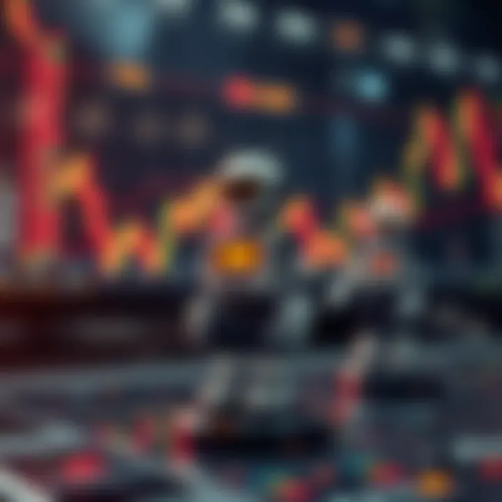 Digital representation of automated trading with charts and robot icons