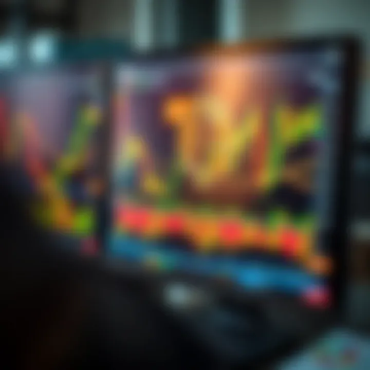 Digital screen showing cryptocurrency charts and market trends