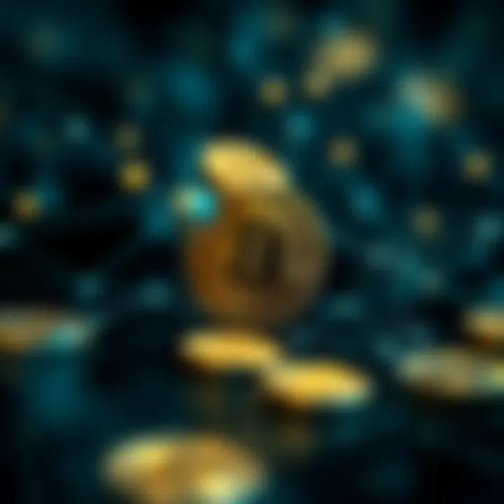 Digital representation of cryptocurrency coins connected by a network symbolizing blockchain technology