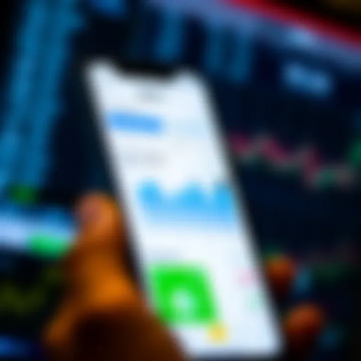 Deriv App Trading Dashboard Overview Smartphone displaying the Deriv app dashboard with trading options and financial charts