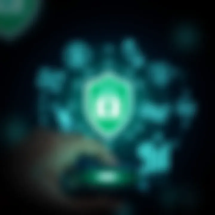 Illustration of secure financial transaction with mobile money icons and safety shield symbol