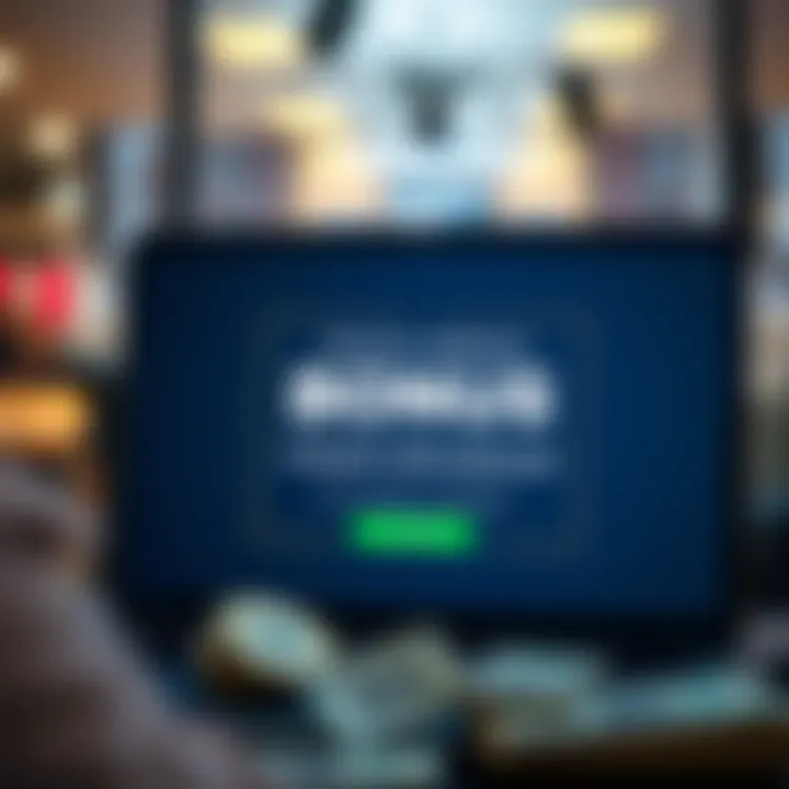 Digital screen showing instant approval of a bonus offer with monetary symbols around