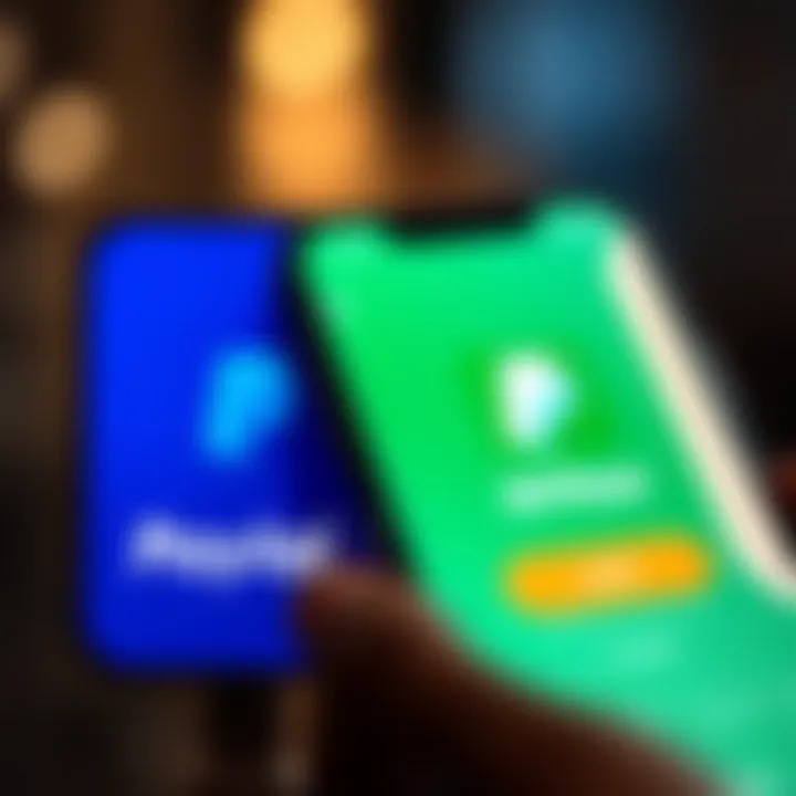 Mobile phone displaying M-Pesa app next to PayPal logo on a digital screen