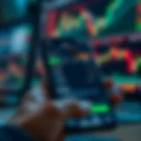 Mobile device displaying TradingView interface with customizable chart settings and alert notifications
