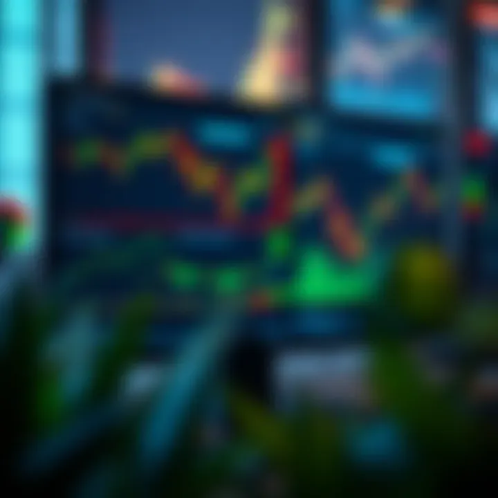 Illustration of a digital trading dashboard displaying charts and market data