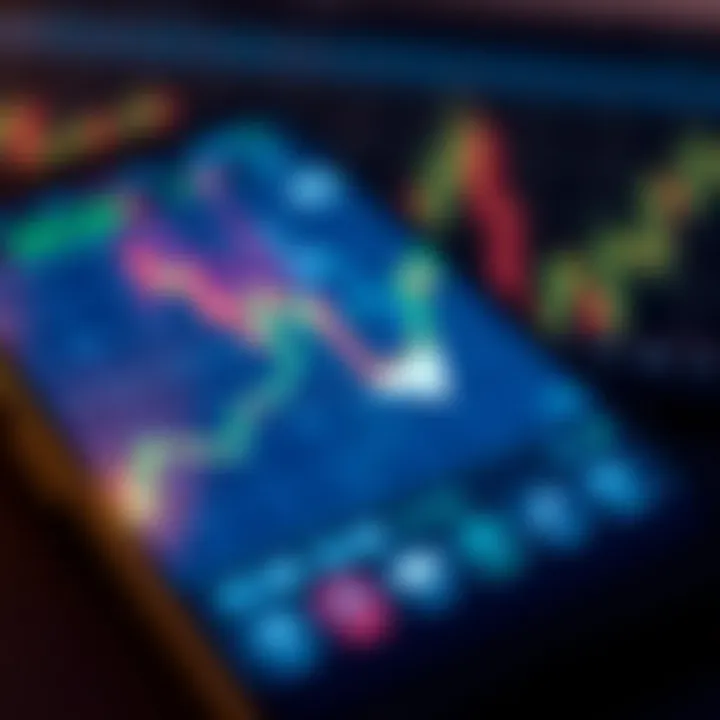 Graph showing forex market trends with digital signals overlay on a smartphone screen