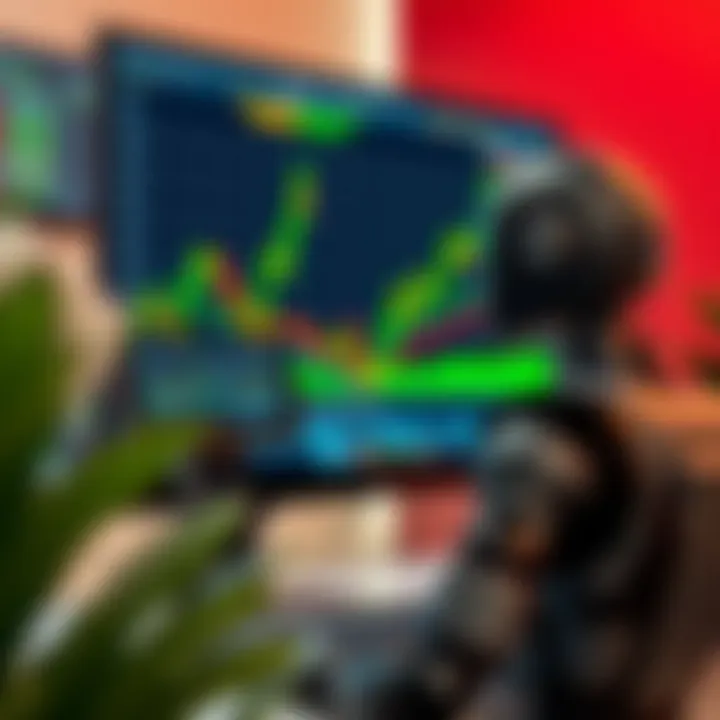 Digital representation of forex trading bot analyzing currency charts on a computer screen