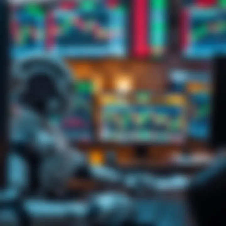 Automated trading software analyzing financial market data on computer screens