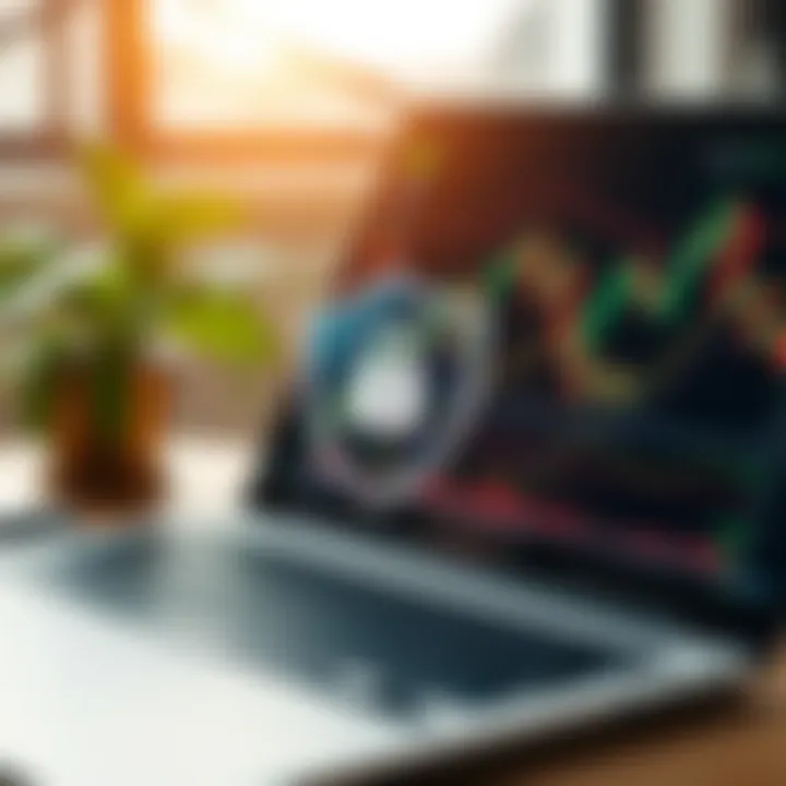 Security shield icon overlaying a laptop screen with trading charts to represent secure online trading