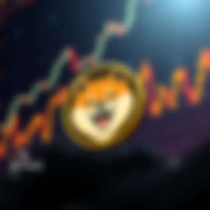 Illustration showing the Shiba Inu coin logo alongside a fluctuating financial graph representing market trends