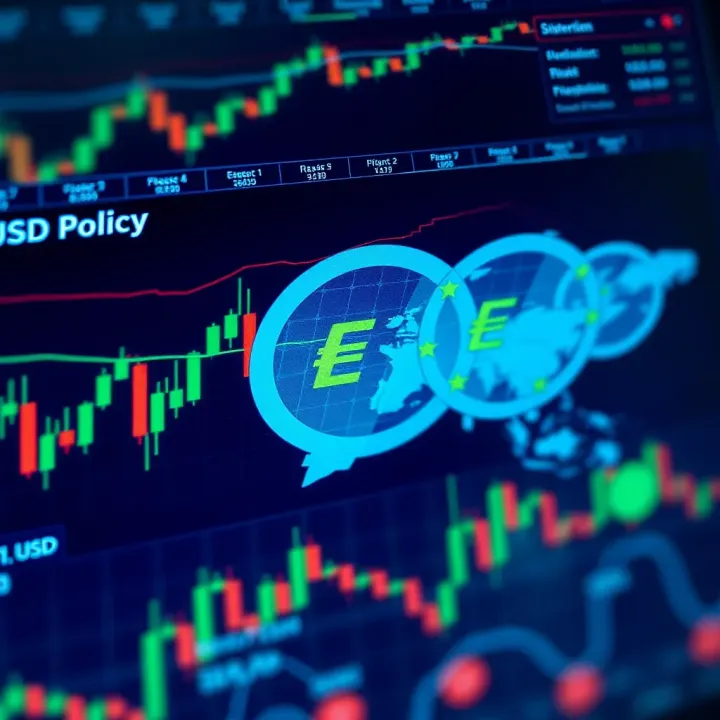 Illustration of central bank policy impact on currency with global map and trading charts