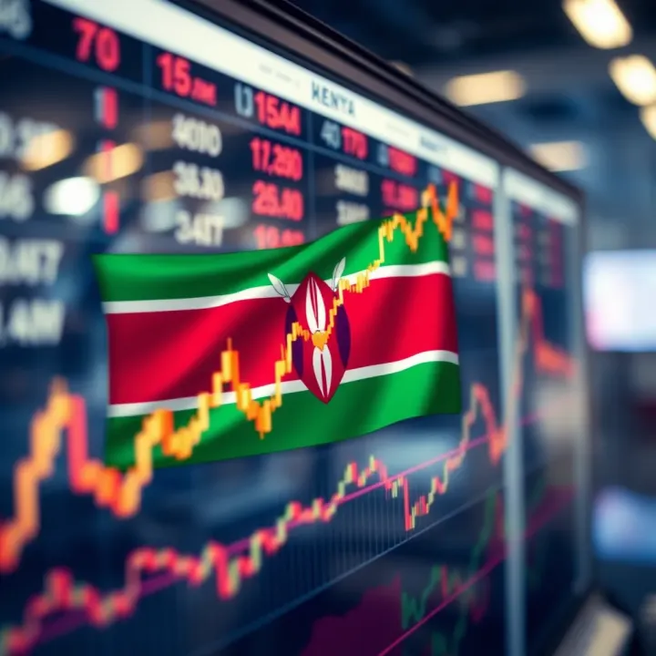 Graph displaying upward trend in financial market with Kenyan flag overlay