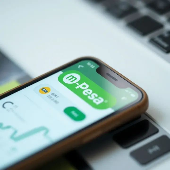 M-Pesa Payment Integration Within Forex Trading App in Kenya Close-up of mobile phone screen with M-Pesa payment integration on a forex trading platform