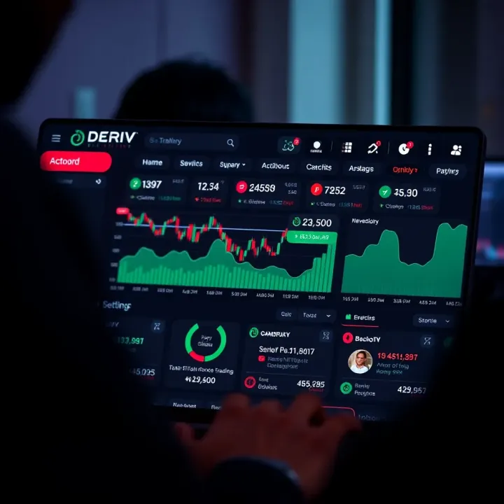 Dashboard overview of Deriv account management showing various trading tools and settings