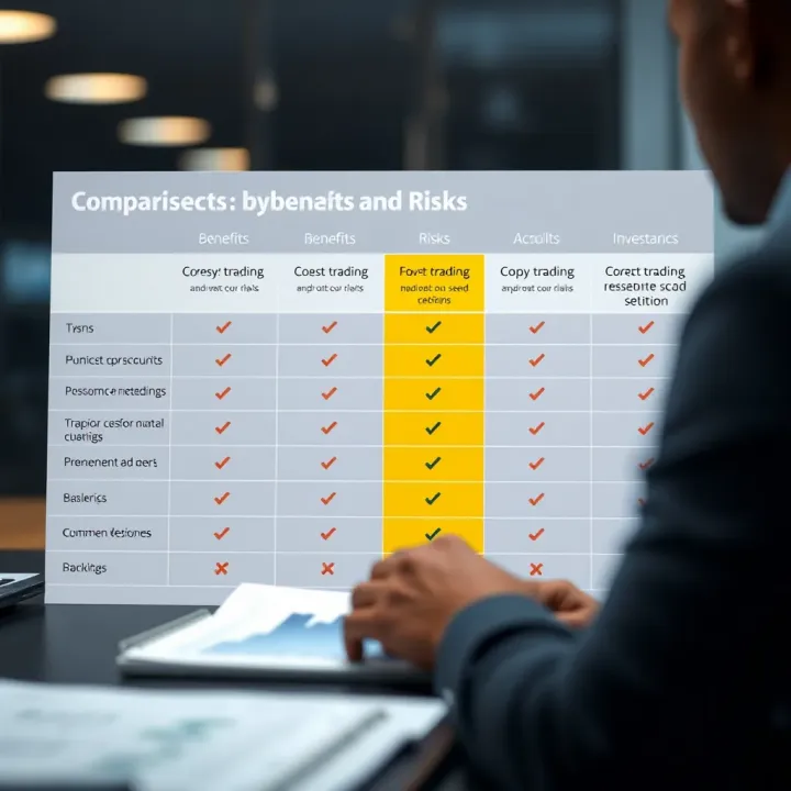 Comparison chart showing benefits and potential risks of copy trading for investment decision making