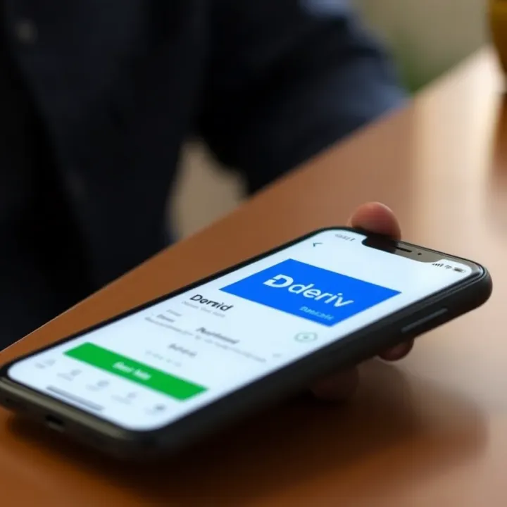 Mobile device showing the Deriv app download page on a digital store