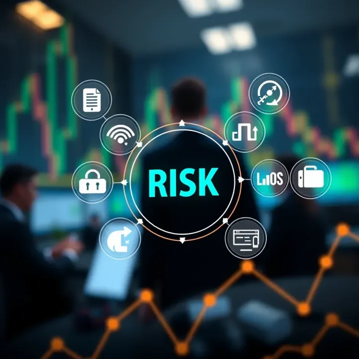 Effective Risk Management in Binary Options Trading Visual representation of risk management strategies in financial trading with icons for protection and regulation