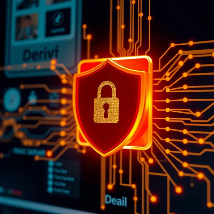 Illustration of secure login with shield icon and password protection for Deriv com