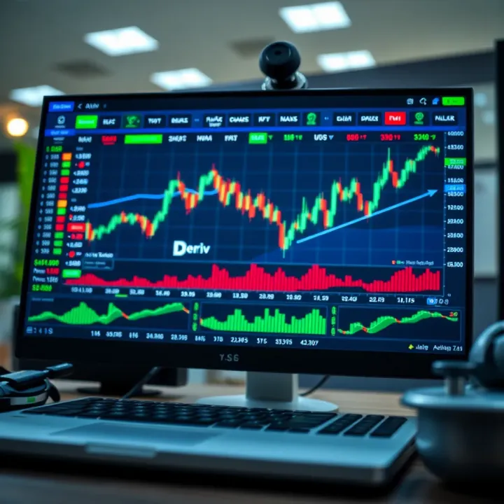 User interface of Deriv.com displaying various trading instruments and charts