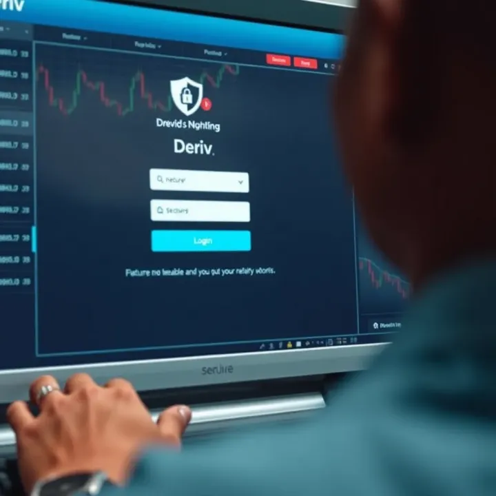 Secure login interface of the Deriv trading platform showing input fields and security features