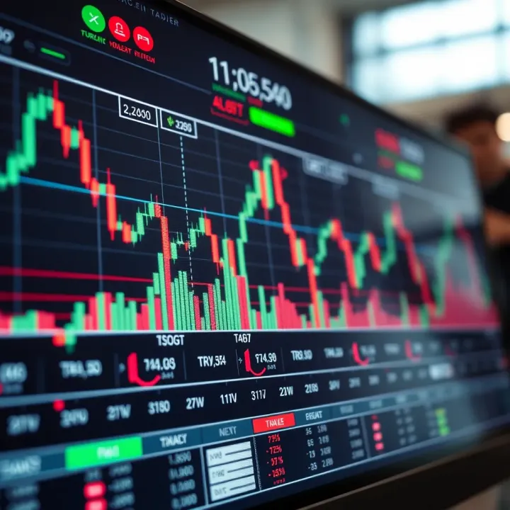 Graph showing currency exchange trends and technical indicators on a trading platform