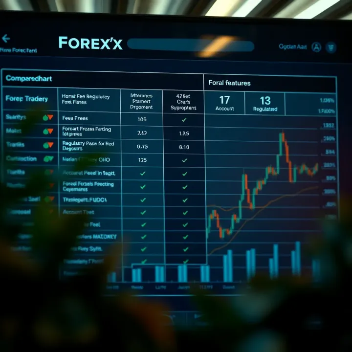 Comparison chart displaying forex broker features such as fees, account types, and regulatory compliance for Kenyan traders