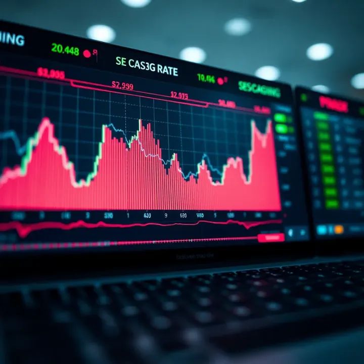 Graph showing currency exchange rate fluctuations in forex market