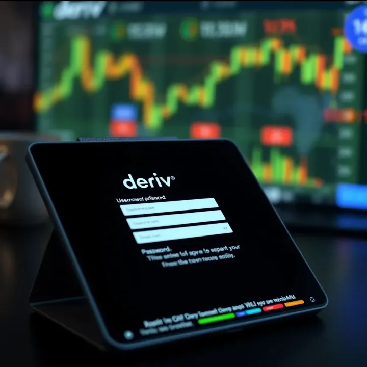 Screenshot of the www.deriv.com login page showing fields for username and password on a digital device