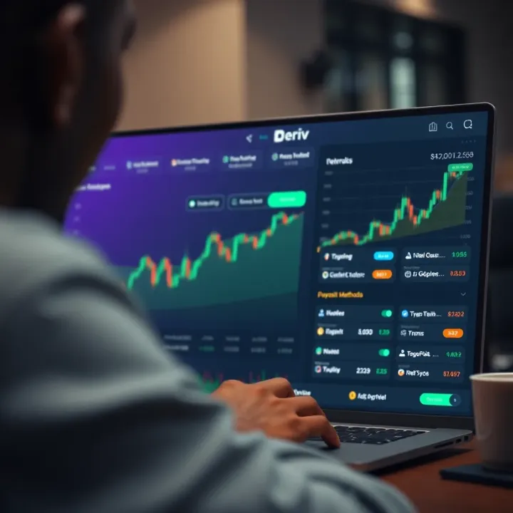Deriv trading platform interface showing charts and deposit options