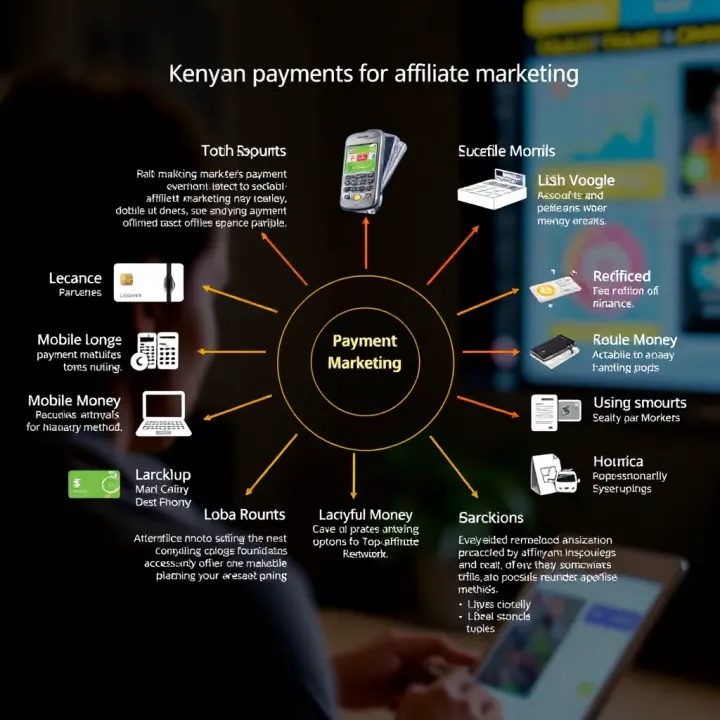 Popular Kenyan Payment Methods for Affiliate Marketing Diagram of popular Kenyan payment methods including mobile money options and online banking for affiliate marketers