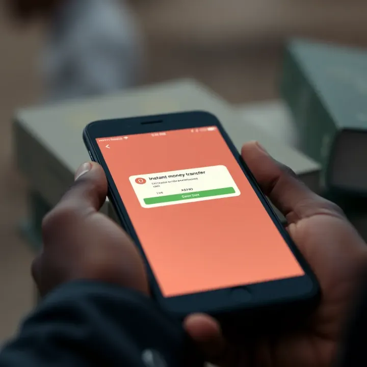 Mobile phone displaying instant money transfer confirmation on screen in Kenya
