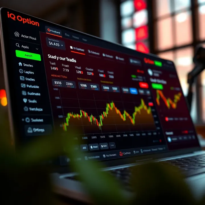 Dashboard view of IQ Option account displaying trading options and account details
