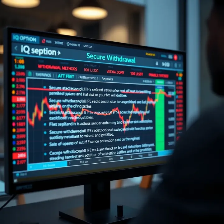 Secure Withdrawal Methods and Trading Tips on IQ Option Secure withdrawal methods and trading tips displayed on a digital financial trading screen