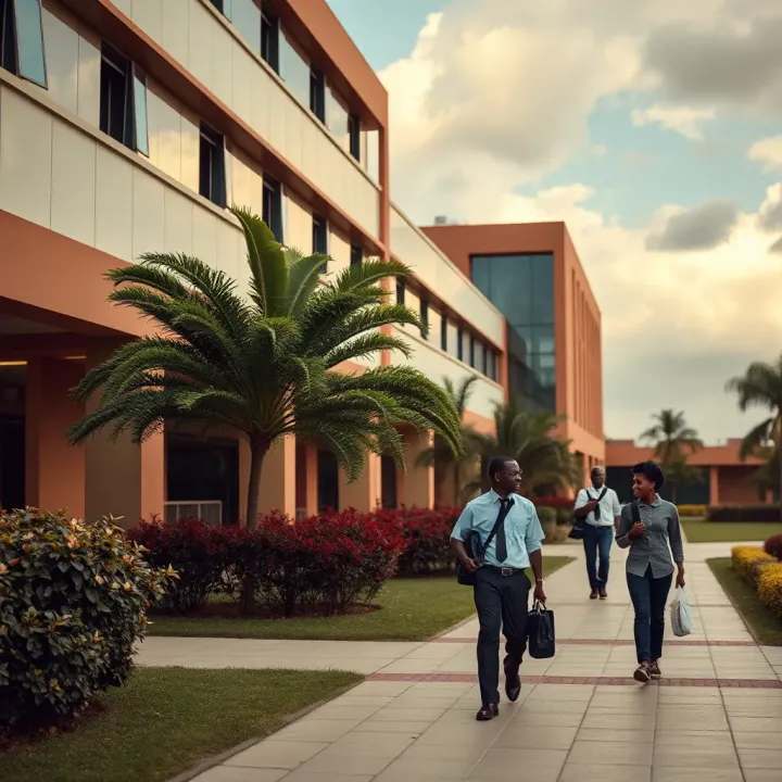 Kenya’s Education Sector: Innovation and Growth in Academia Kenyan university campus with modern buildings and students walking on pathways