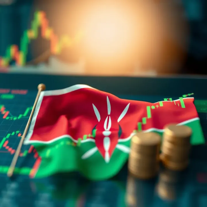 Illustration of financial market graphs and Kenyan flag symbolizing investment opportunities in Kenya