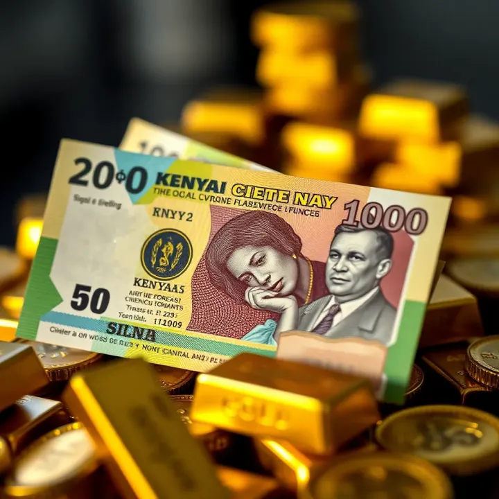 Local Currency Influence on Gold Market in Kenya Kenyan shilling currency notes with gold bars symbolizing local market impact