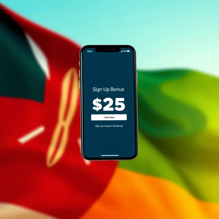 Sign Up Bonus Offers Tailored for Users in Kenya Illustration of a smartphone displaying a sign up bonus notification with the Kenyan flag in the background