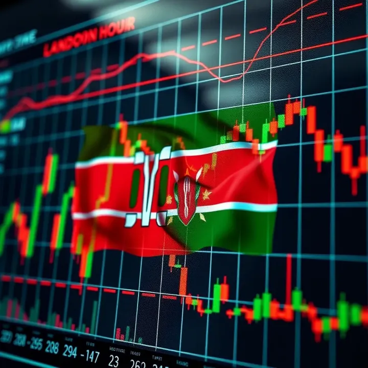 London Trading Session Influence on Kenyan Market Financial chart displaying market activity during London trading hours with a Kenyan flag overlay