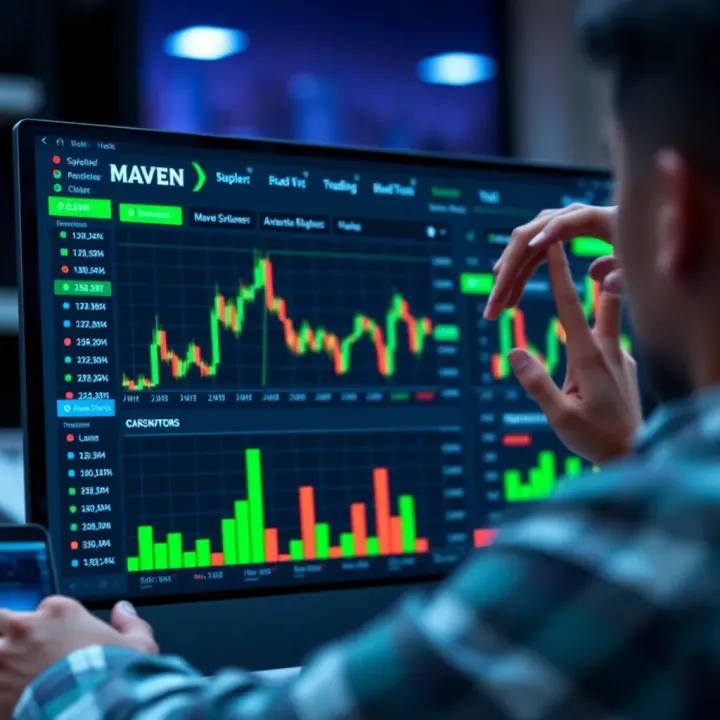 Dashboard view of Maven Trading online platform showing market charts and trading options