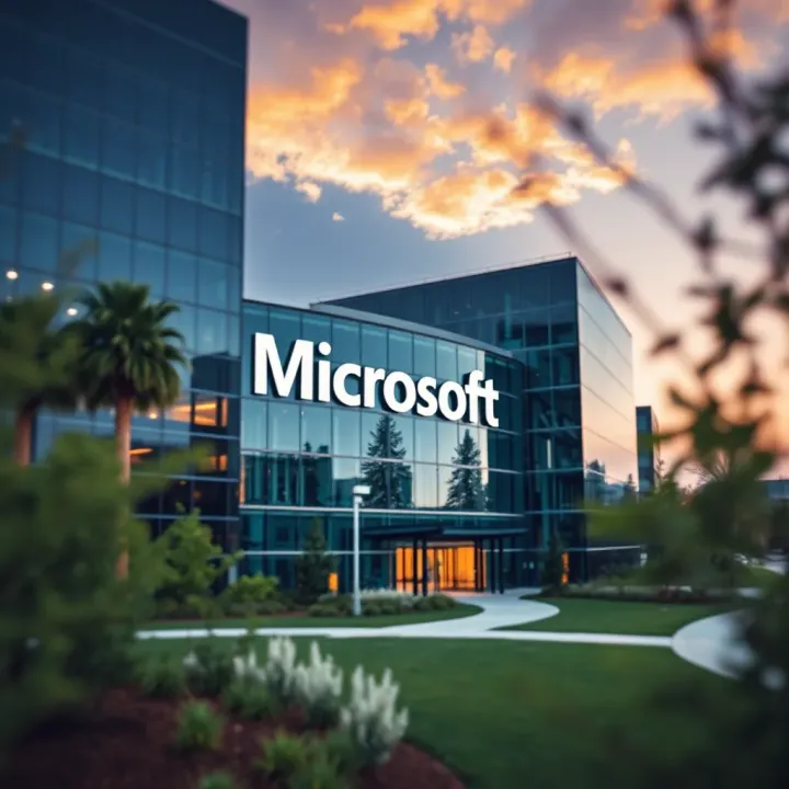 Modern Microsoft campus with advanced architectural design and green spaces