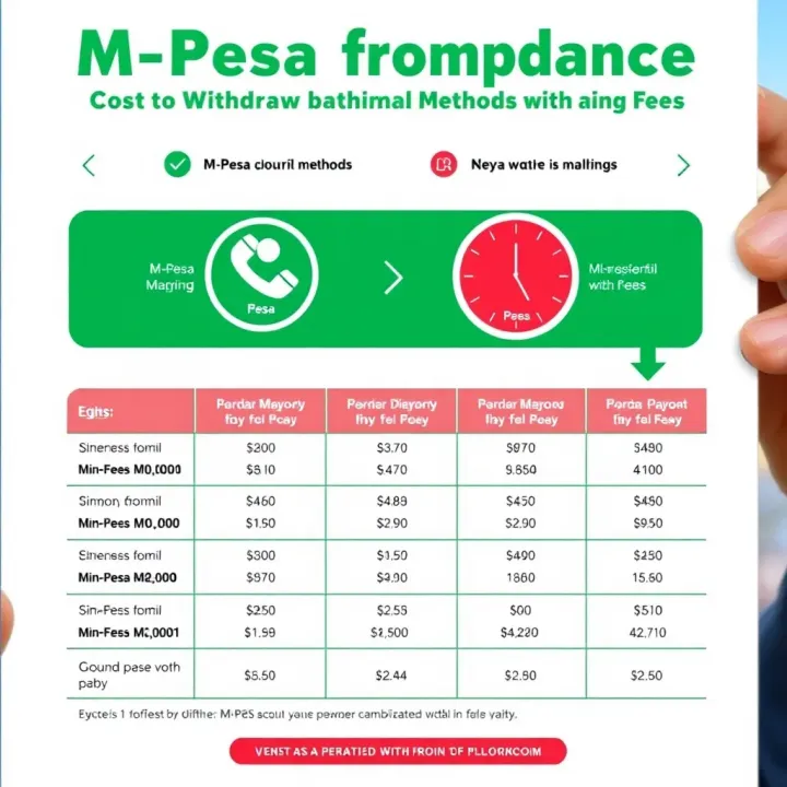 Diagram comparing different M-Pesa withdrawal methods and their associated charges in Kenya