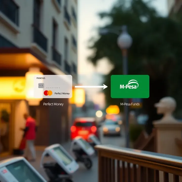 Visual Guide to Transferring Funds from Perfect Money to M-Pesa Digital representation of online payment flow between Perfect Money and M-Pesa services