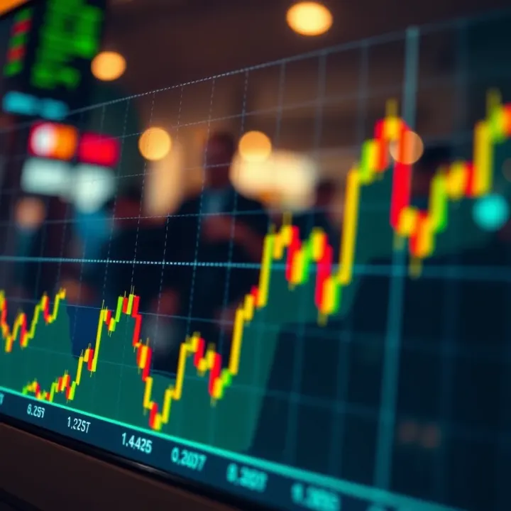 Graph showing currency exchange rate fluctuations in forex market