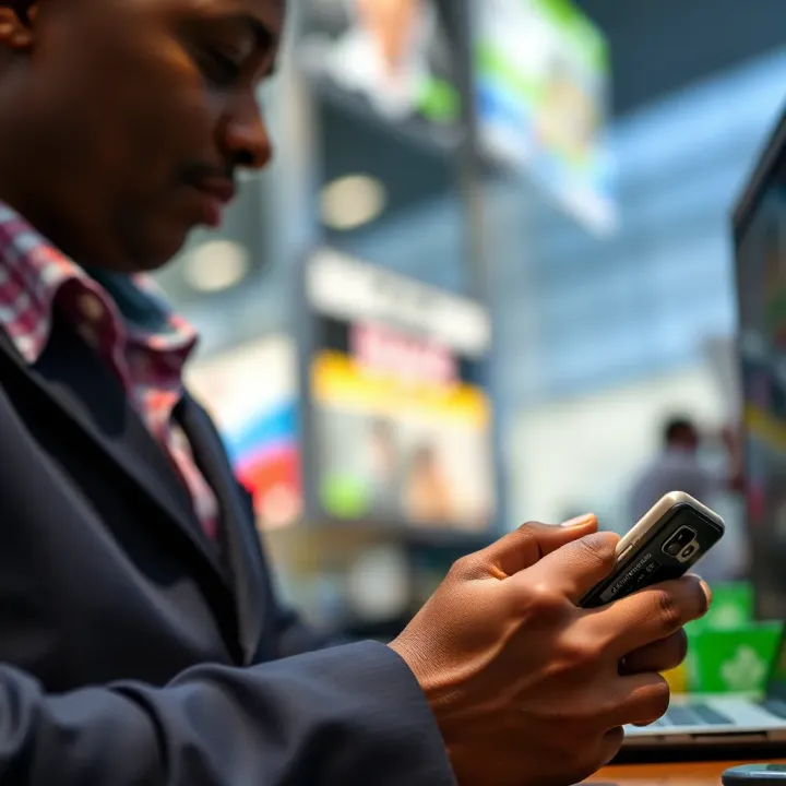 Using M-Pesa for Secure Payments on Olymp Trade Kenyan trader using mobile phone with M-Pesa payment for online trading