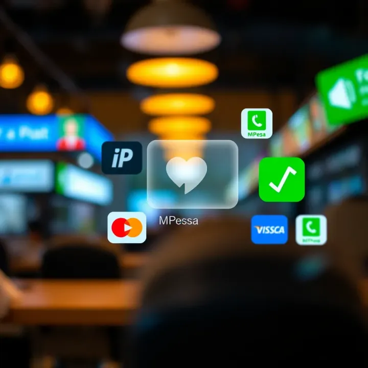 Various payment method icons including M-Pesa highlighting flexible funding options for Kenyan traders